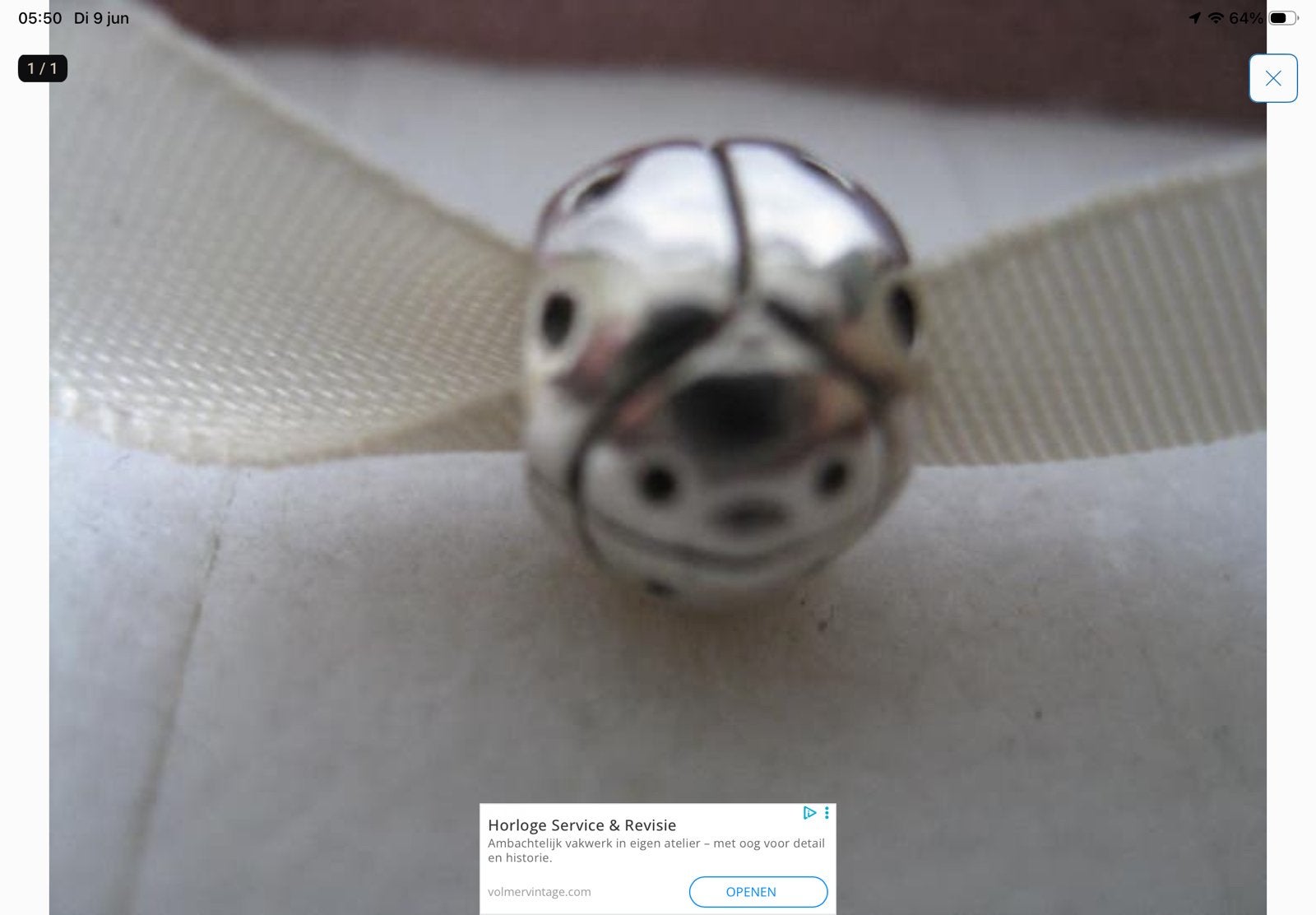 Pandora Bedel Lieveheers beestje, Verzenden, Zo goed als nieuw, Zilver, Pandora