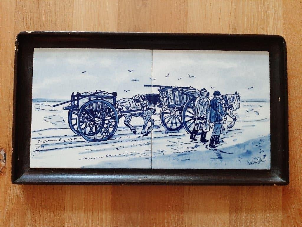 Tegeltableau tegels visserij paarden wagens Katwijk, Ophalen