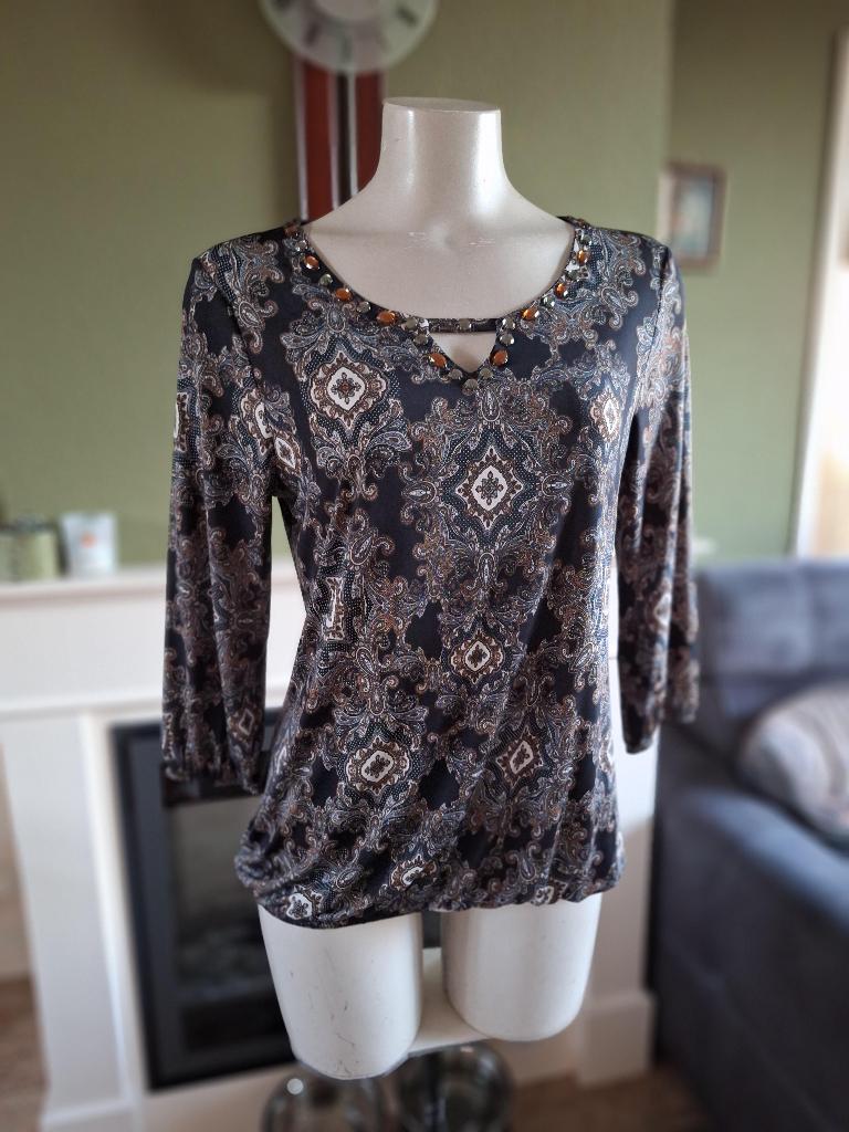 Batida zwart bruin barok print top mt 2 M 38, Maat 38/40 (M), Verzenden, Zwart, Zo goed als nieuw