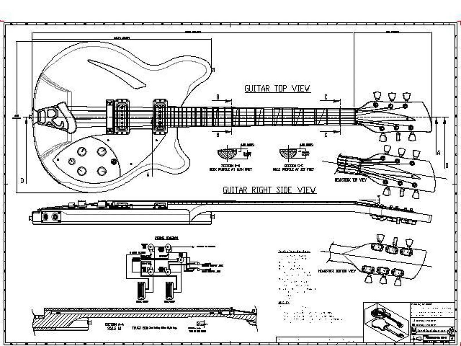 Bouwtekeningen Rickenbacker 360/6 gitaar, Ophalen of Verzenden, Nieuw, Semi-solid body, Overige merken