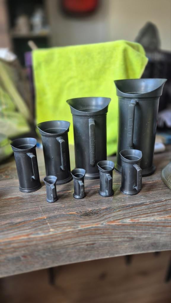 Antieke tinnen maatbekers set - 8 stuks, Antiek en Kunst, Antiek | Tin, Ophalen