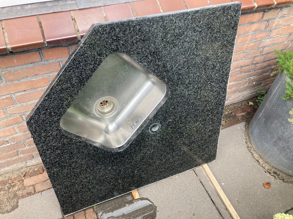 Natuursteen | graniet | hoek stuk incl RVS gootsteen | 30mm, Ophalen, Zwart, Steen/keramiek, Overige merken