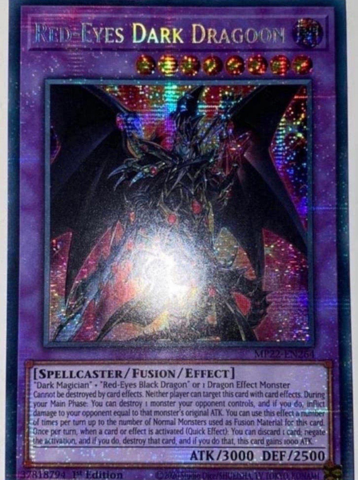 Yu-Gi-Oh! Red-Eyes Dark Dragoon MP22 1st Ed Foil Bleed, Hobby en Vrije tijd, Verzamelkaartspellen | Yu-gi-Oh!, Ophalen of Verzenden