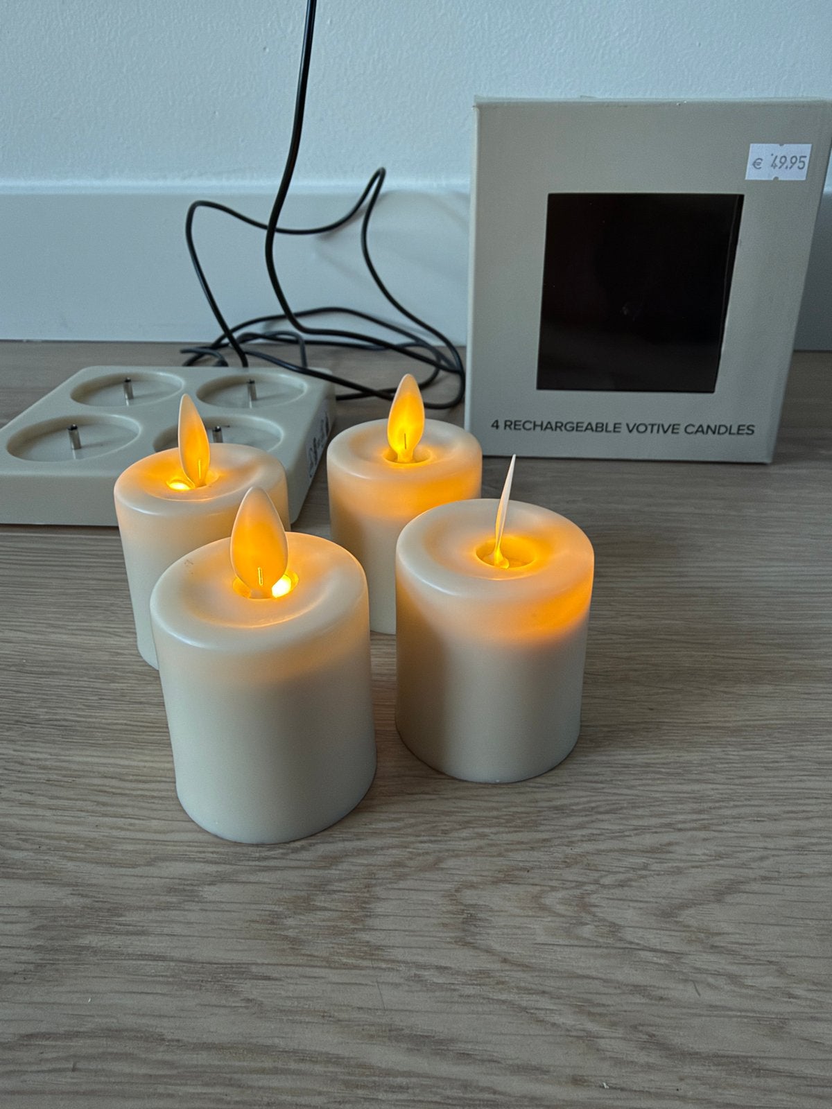 Oplaadbare LED kaarsen set - 4 stuks, Kunststof, Gebruikt, Ophalen of Verzenden, Crème