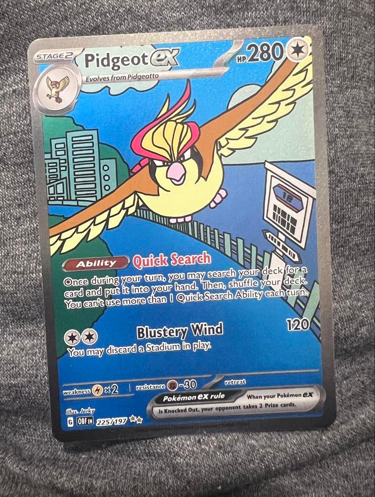 Pidgeot ex 225/197 Obsidian Flames - Pokémon Kaart, Ophalen of Verzenden, Zo goed als nieuw, Losse kaart, Foil