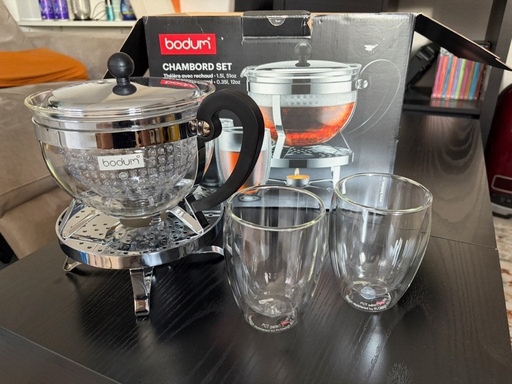 Bodum theepot set met glazen en standaard, Overige typen, Nieuw, Ophalen of Verzenden, Glas