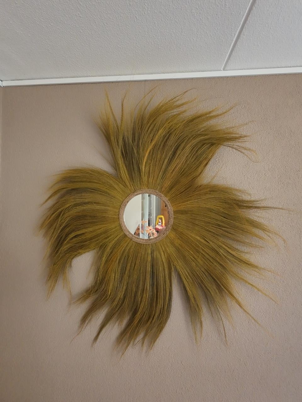 Unieke spiegel met rayung grass - Boheemse stijl, Huis en Inrichting, Ophalen, Nieuw, Overige vormen, 125 cm of meer