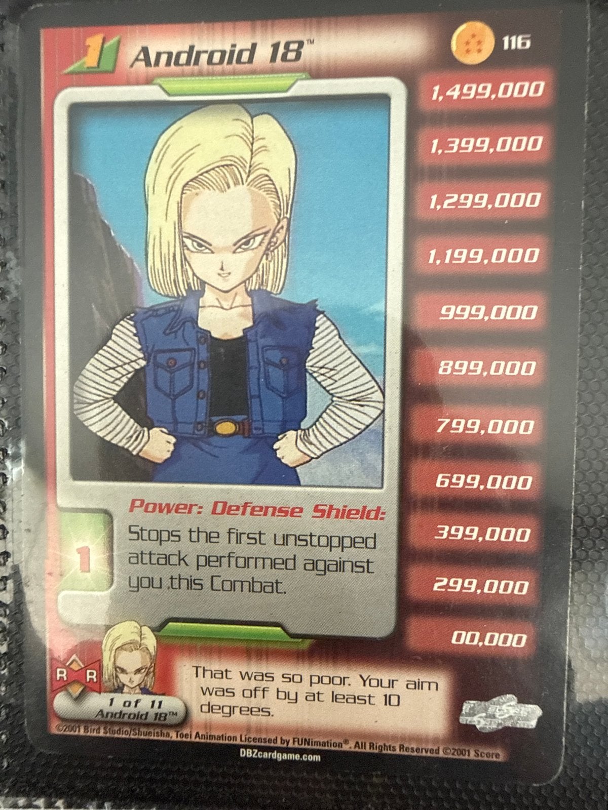 Dragon Ball Z TCG Android 18 (1 of 11) kaart, Ophalen of Verzenden, Zo goed als nieuw, Losse kaart