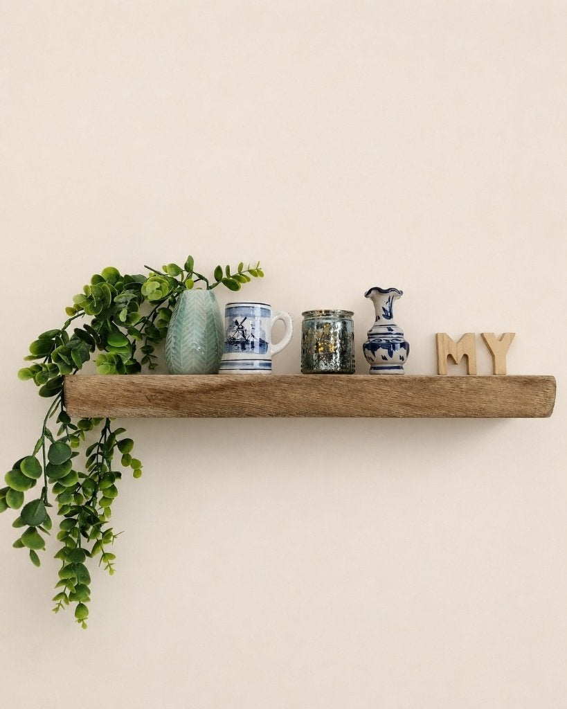 Wandplank zwevend massief eikenhout + mont.pennen 47cm #268, Houtatelier M.Y., Info@myhoutatelier.nl, Nieuw, Ophalen of Verzenden