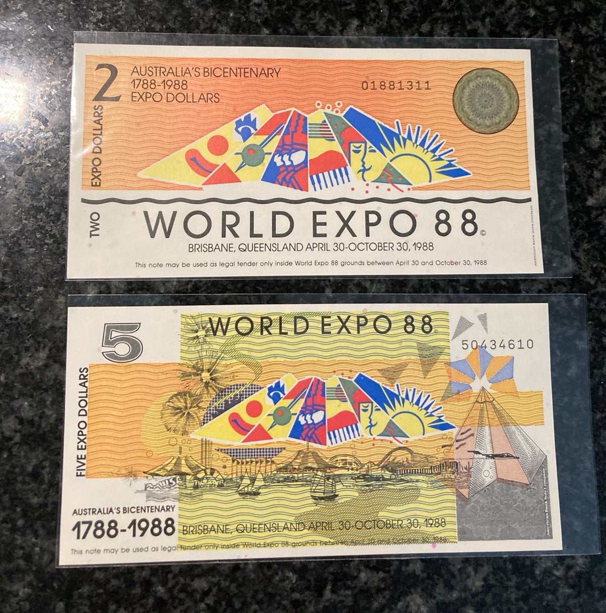 World Expo 88 Expo UNC Dollars - 2 en 5 dollar biljetten, Ophalen of Verzenden, Buitenland, Bankbiljetten