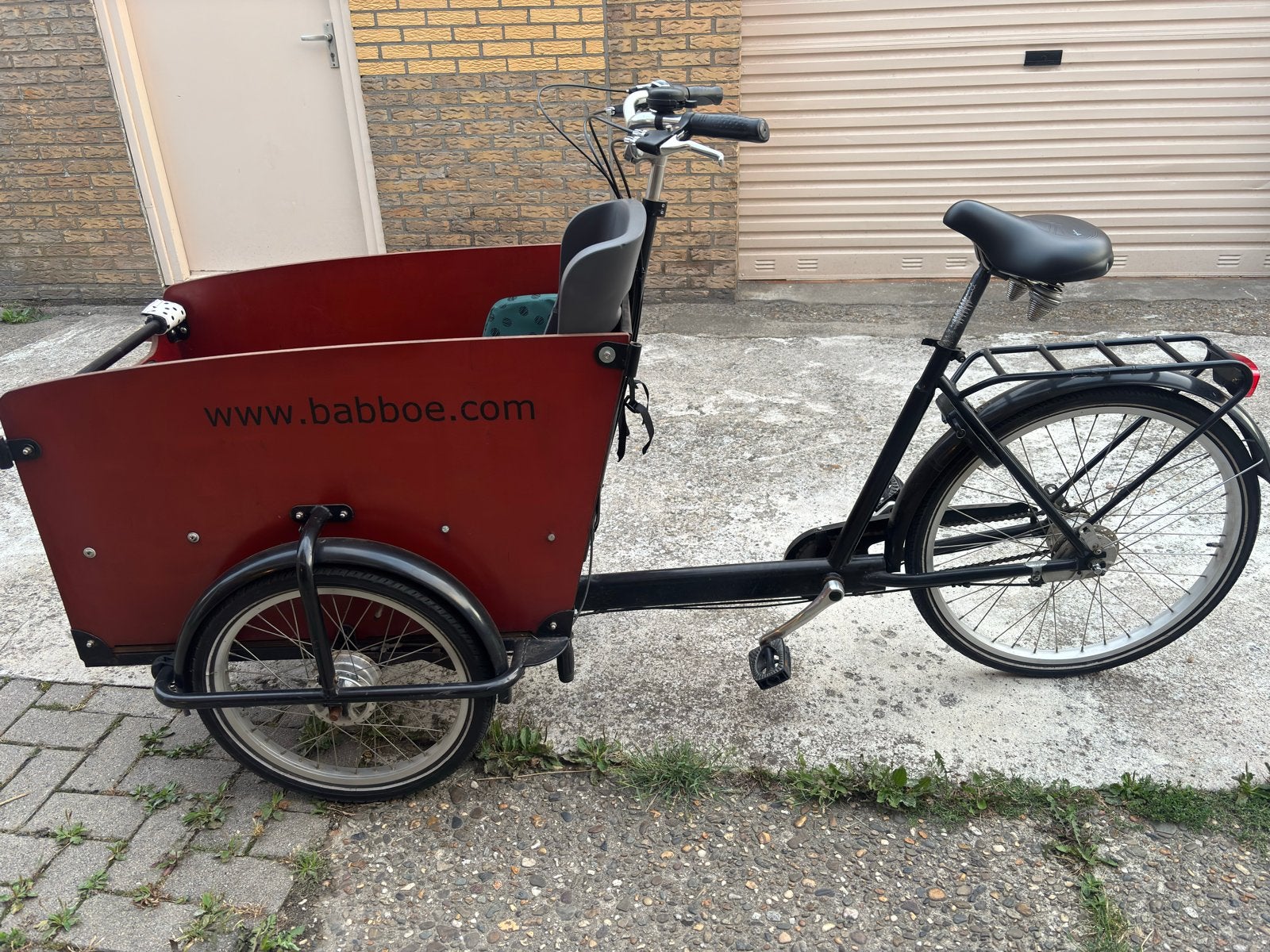 Babboe Big bakfiets met regenhuif en kinderstoeltjes, Fietsen en Brommers, Gebruikt, Huif, 2 kinderen, Trommelrem
