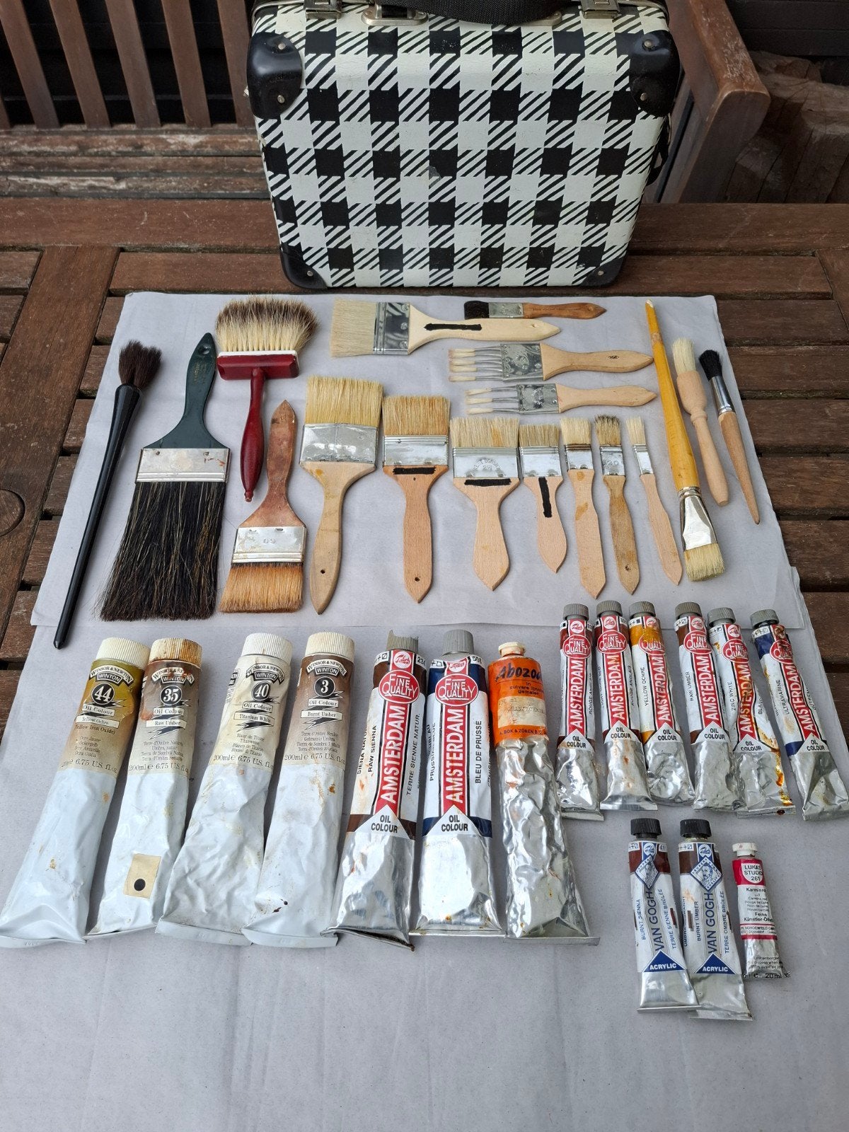 Grote set olieverf en penselen met koffer, Ophalen of Verzenden