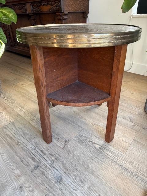 vintage salontafel / rooktafel met messing blad, Ophalen, 50 tot 100 cm, 50 tot 75 cm, Rond