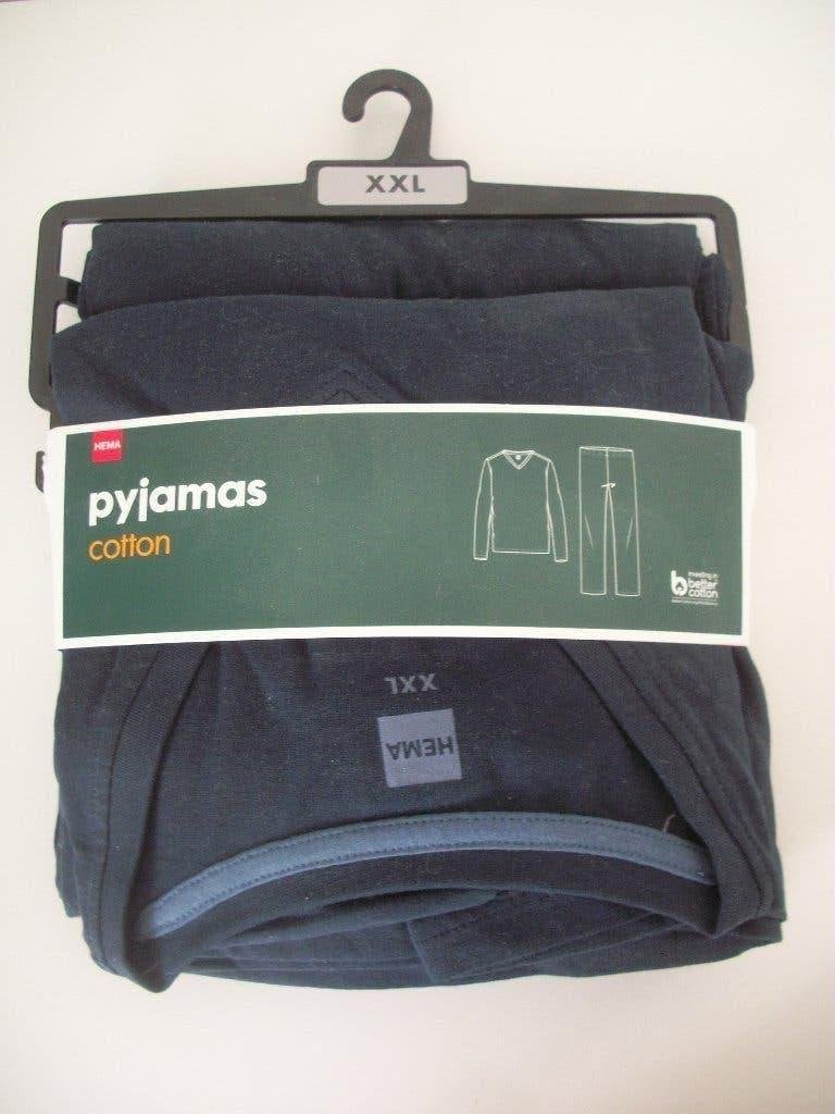 Heren pyjama donker Blauw - Katoen - V-hals - Hema - Nieuw, Ophalen of Verzenden, Nieuw, Overige maten, Hema