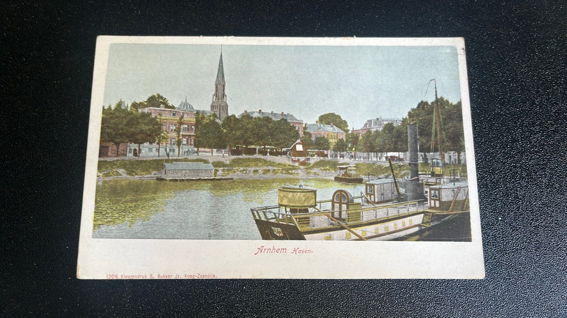 Haven Arnhem met stoomboot kano en roeiboot verhuur, Ophalen of Verzenden, Zeilboot, Kaart, Foto of Prent