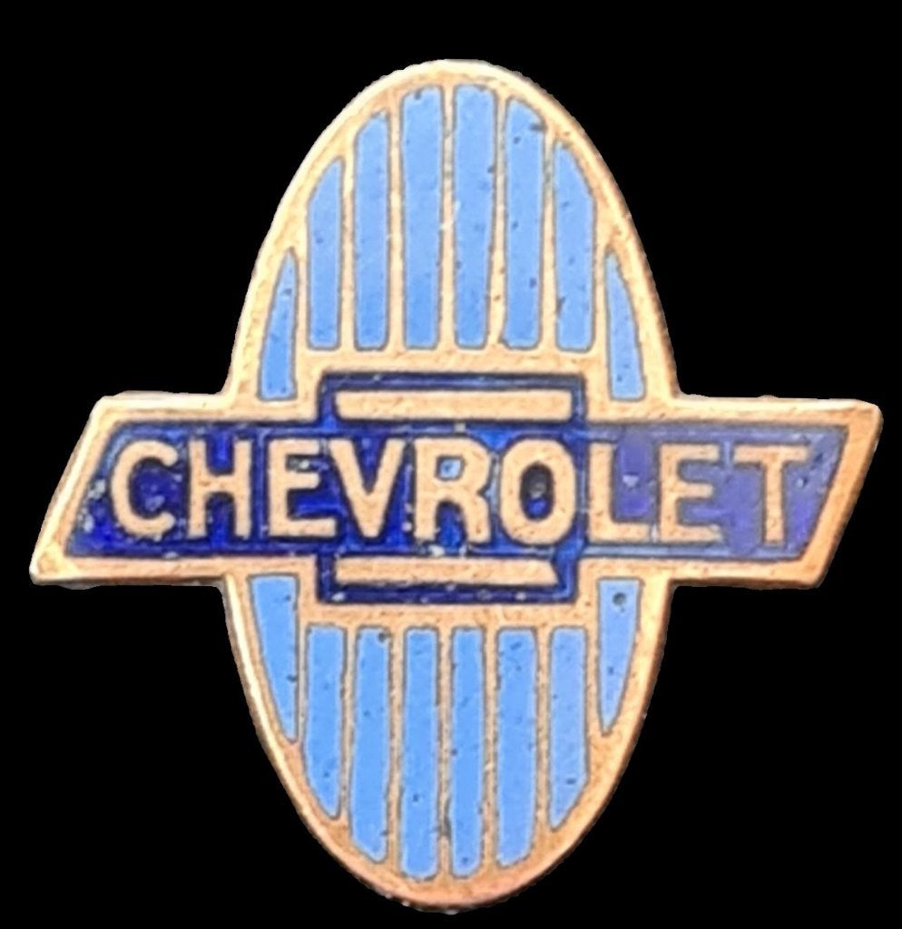 Chevrolet speld- blauw emaille, Verzenden, Zo goed als nieuw, Transport, Speldje of Pin