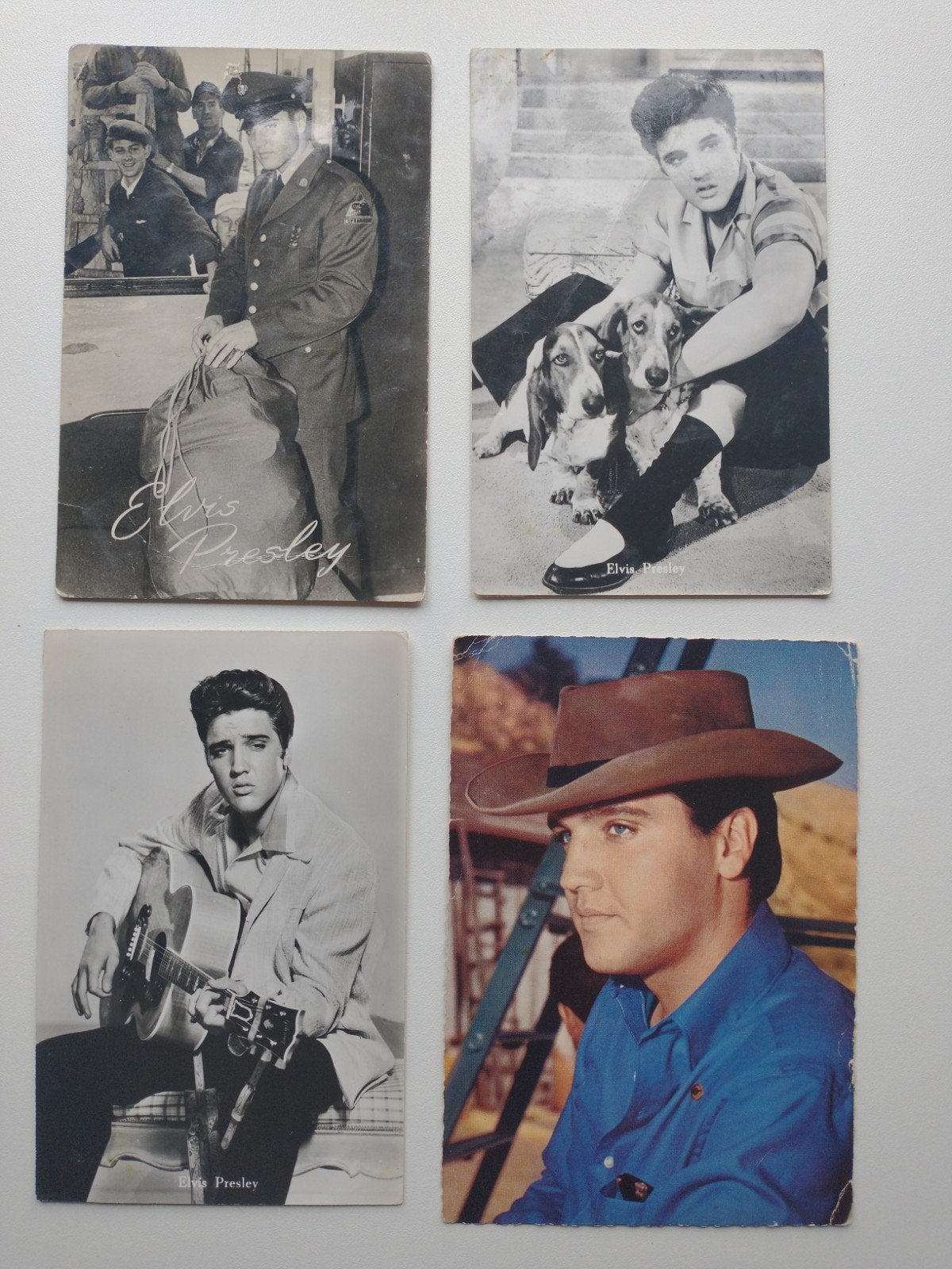 4 Elvis Presley ansichtkaarten - jaren '50/'60, Verzamelen, Ophalen of Verzenden, 1940 tot 1960, Gelopen
