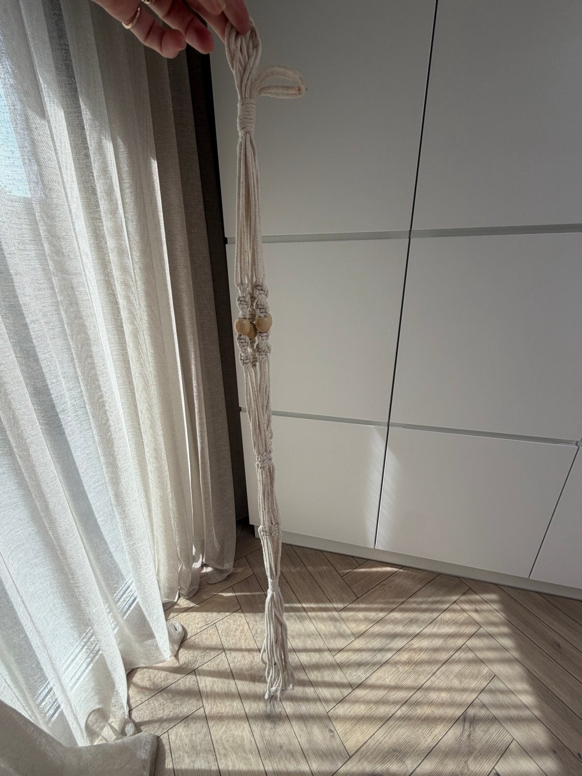 Macramé plantenhanger beige - Boho stijl, Beige, Boho, Nieuw, Ophalen of Verzenden