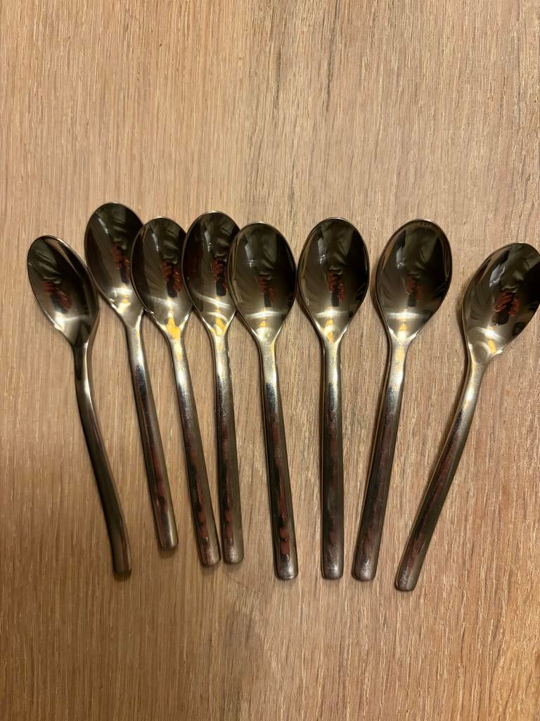 8 Douwe Egberts Espresso Lepeltjes - 9 cm, Ophalen of Verzenden, Zo goed als nieuw, Rvs of Chroom
