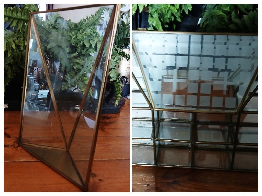Vintage messing glazen vitrine kastje hoekkastje box, Ophalen of Verzenden