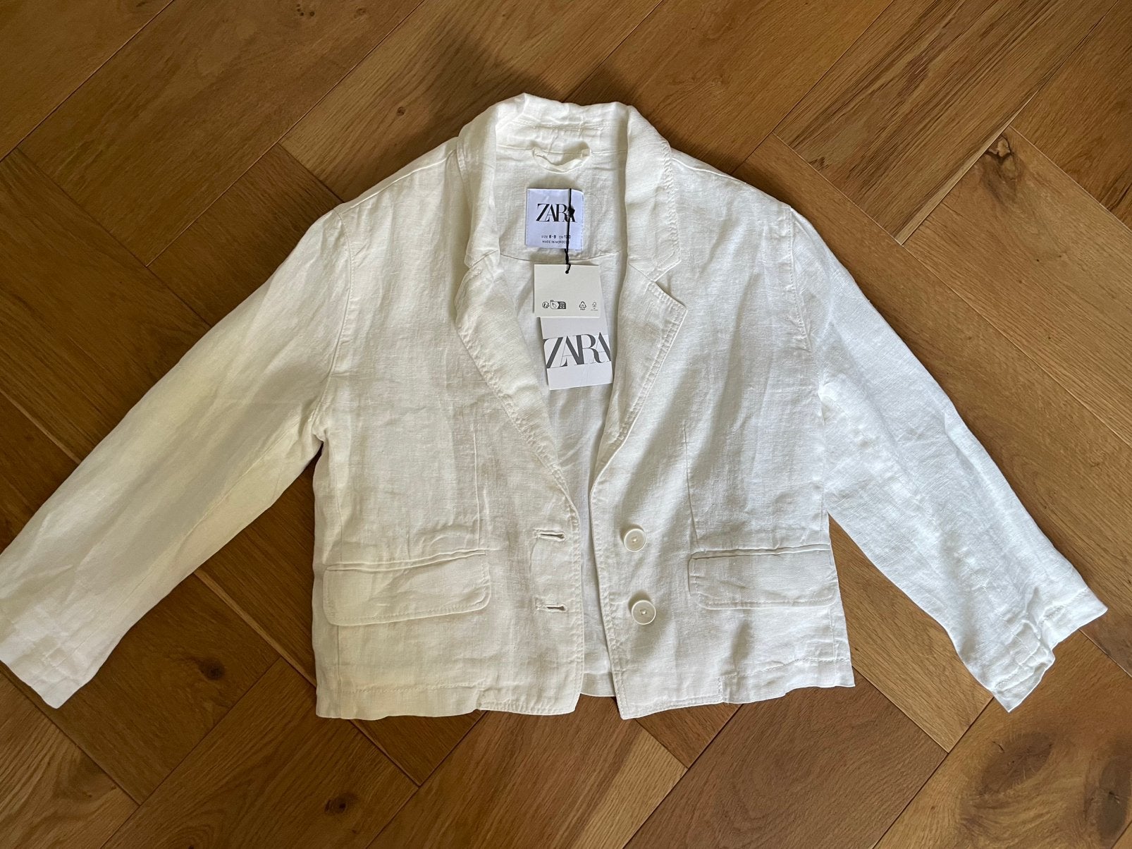 Nieuw linnen colbertje Zara maat 128, Ophalen of Verzenden, Zo goed als nieuw, Meisje, Jas