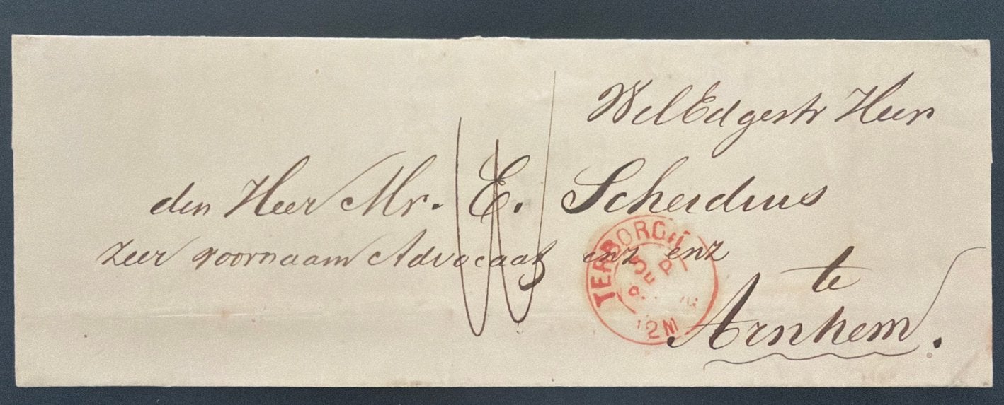 Terborg naar Arnhem 1868 met lakzegel, Ophalen of Verzenden, Brief