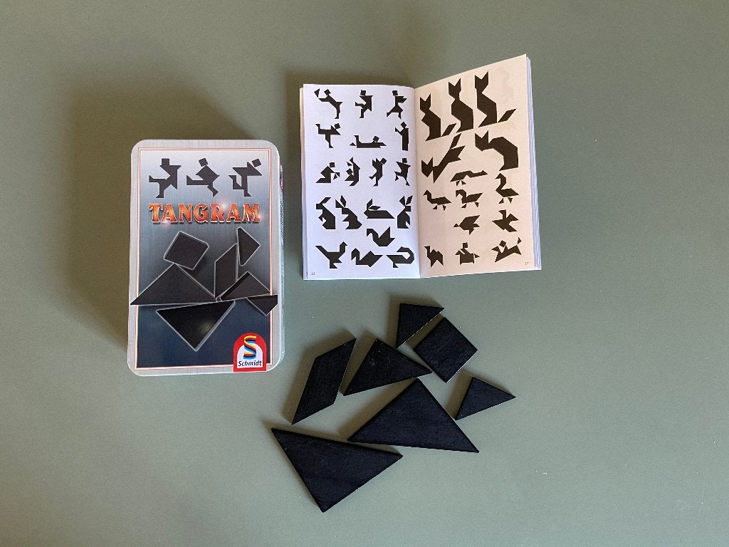 Tangram in metalen doosje, Ophalen of Verzenden, Minder dan 500 stukjes, Zo goed als nieuw, Overige typen