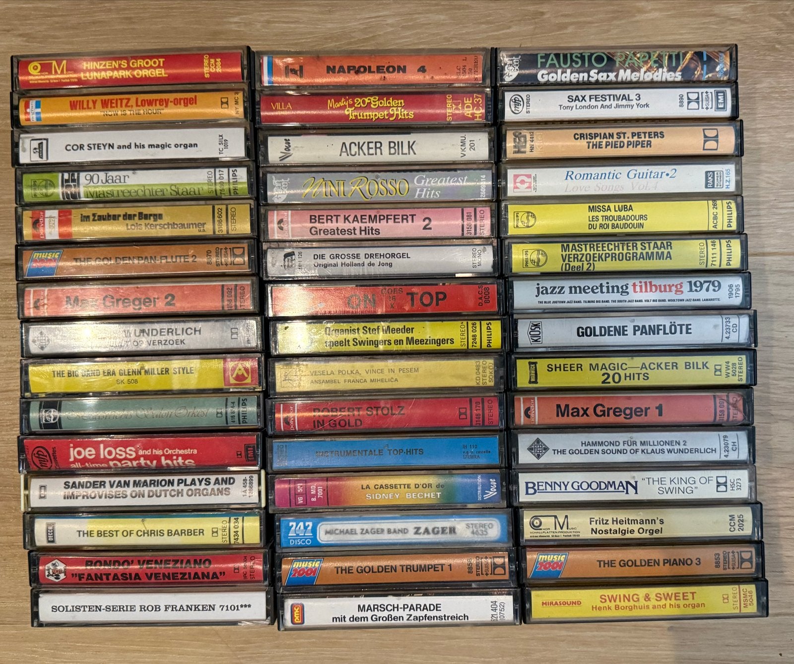 45 muziekbandjes met orgel, saxofoon, trompet en panfluit, Gebruikt, Overige genres, Ophalen of Verzenden, Voorbespeeld