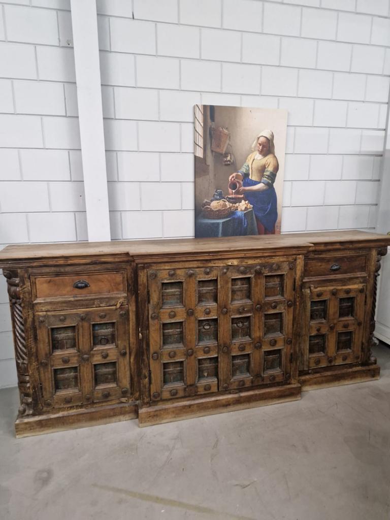 Indische dressoir, Ophalen, Teakhout, Zo goed als nieuw, 200 cm of meer