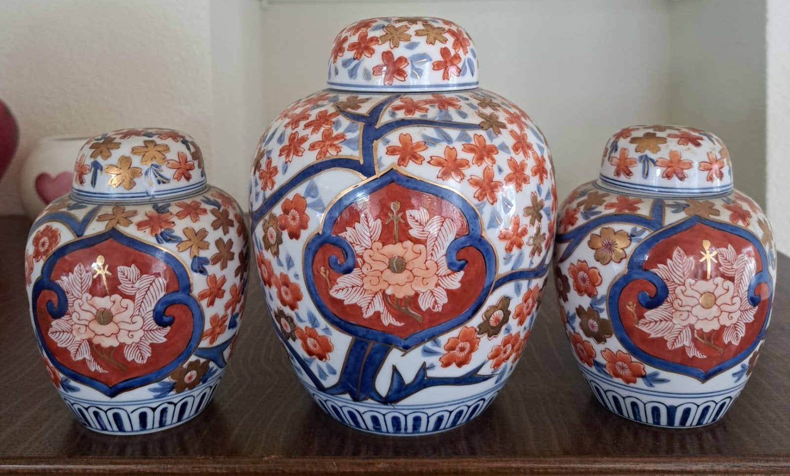 Set van 3 Japanse gemberpotten, handgeschilderd, Antiek en Kunst, Ophalen of Verzenden