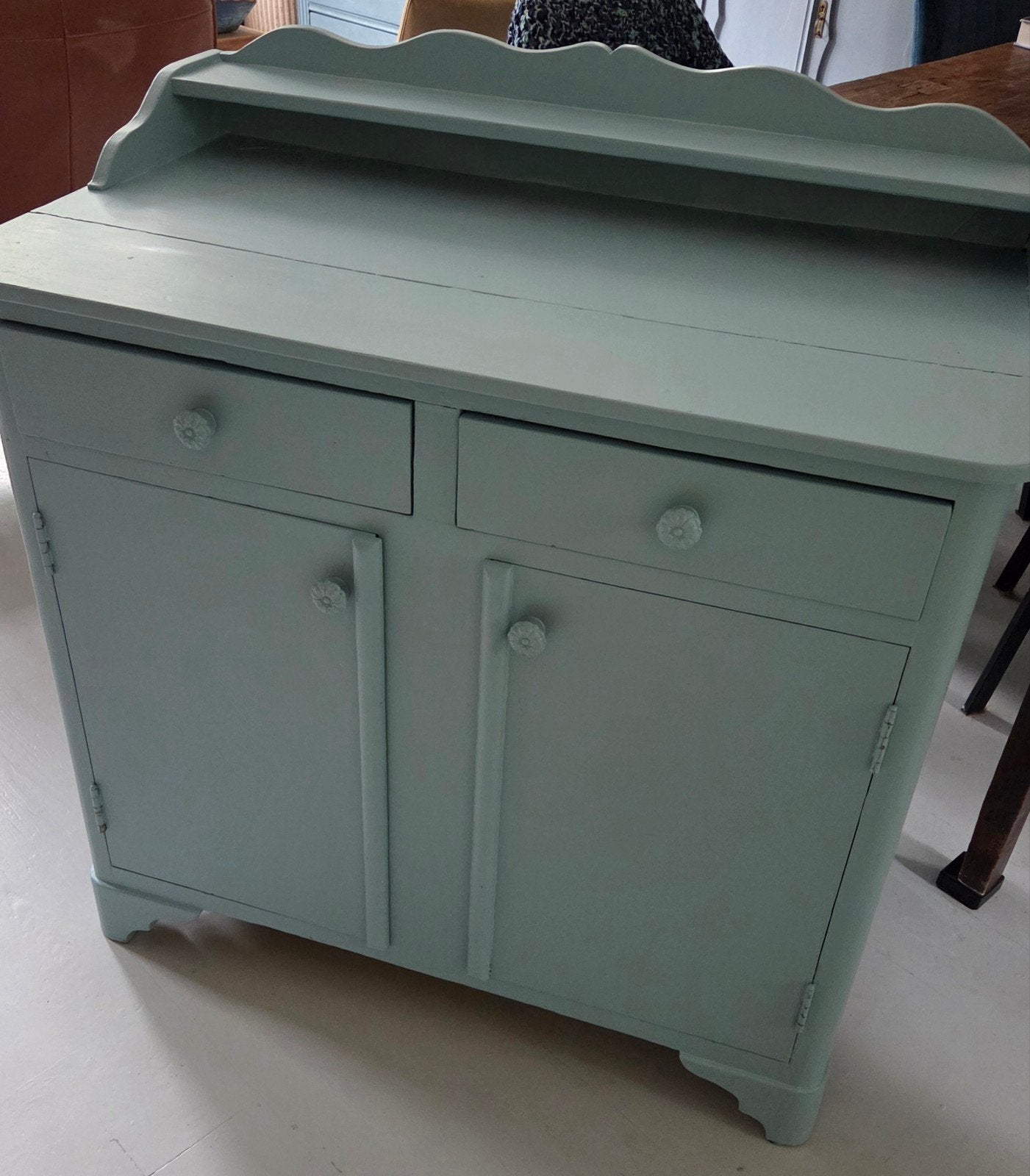 Brocante oud houten kastje, dressoir zacht blauwe met 2, Antiek en Kunst, Ophalen