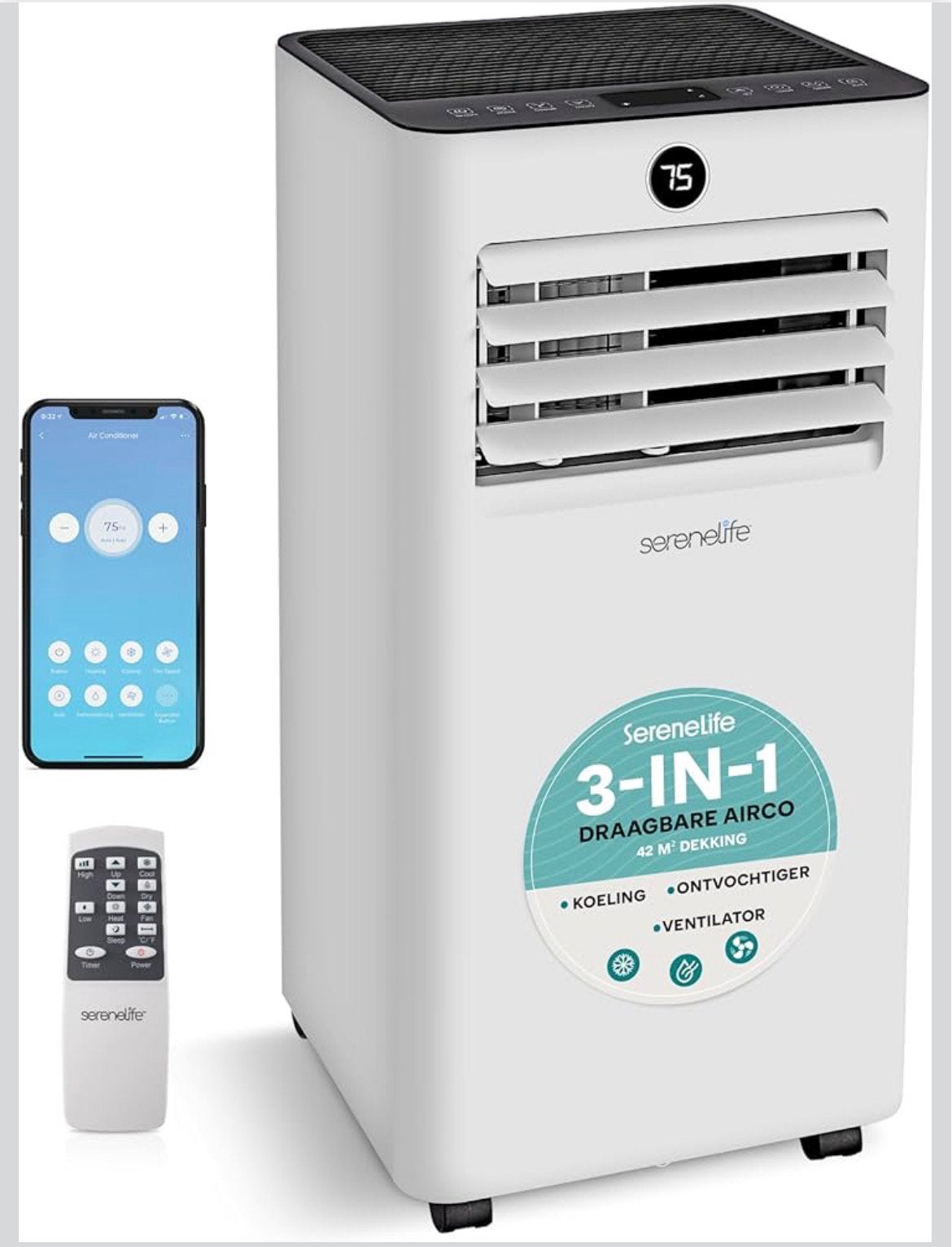 SereneLife Mobile Air Conditioner, Witgoed en Apparatuur, Airco's, Ophalen, Minder dan 60 m³, Timer, 3 snelheden of meer