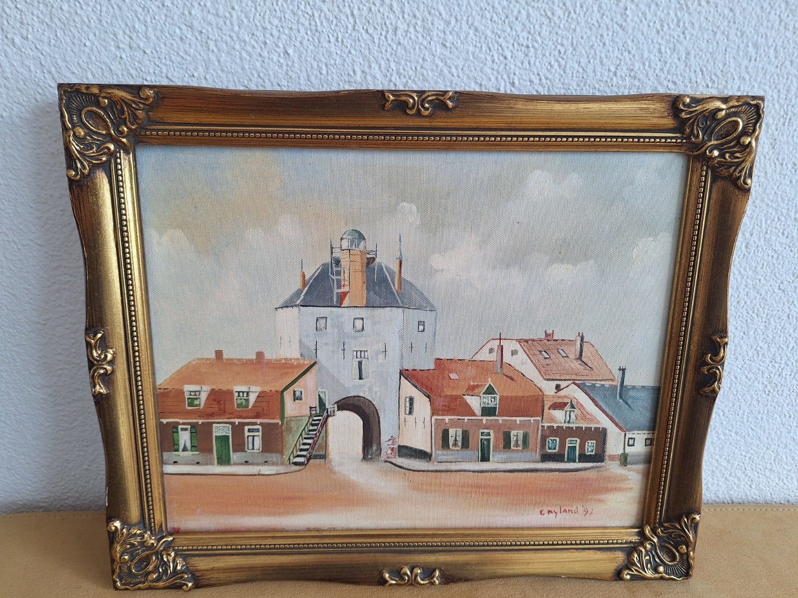 Schilderij Stadsgezicht met Poort - Gesigneerd, Antiek en Kunst, Ophalen