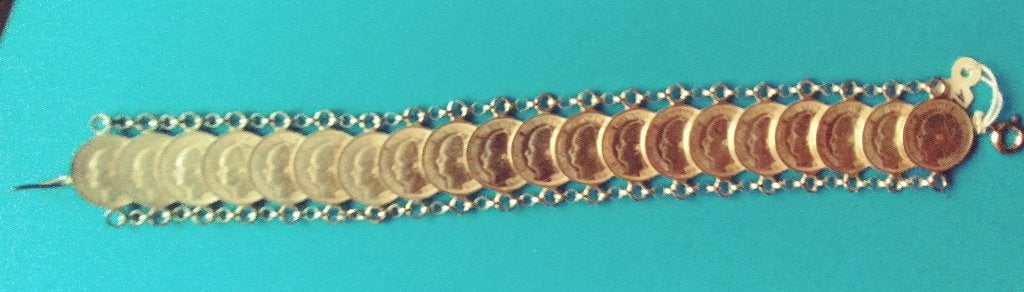 Schakelarmband zilver met 20 Wilhelmina dubbeltjes 20 cm., Sieraden, Tassen en Uiterlijk, Armbanden, Verzenden, Zo goed als nieuw