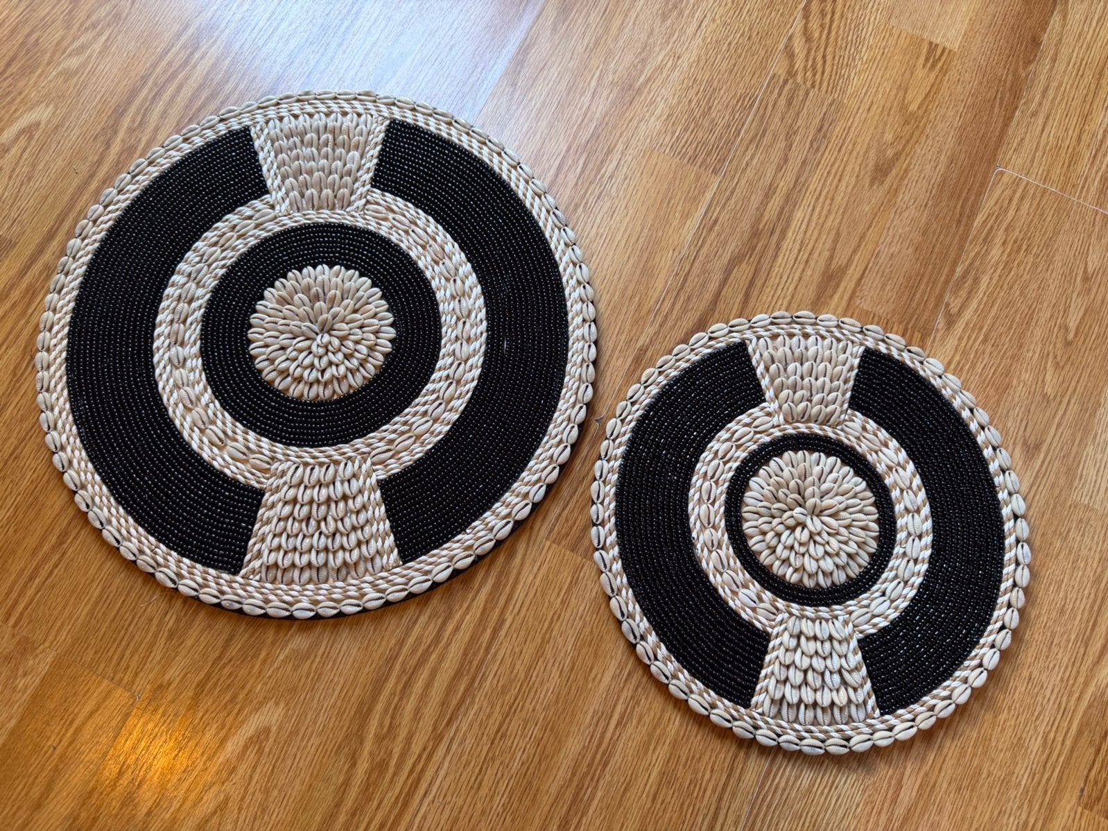 Rond wand hanger bord los decoratie Bali kralen zwart schelp, Ophalen, Nieuw, Wandbord of Wandpaneel
