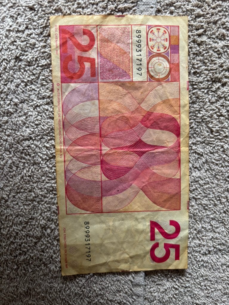 Origineel Nederlands Bankbiljet: 25 Gulden 1971 (Sweelinck), Ophalen of Verzenden, 25 gulden, Los biljet