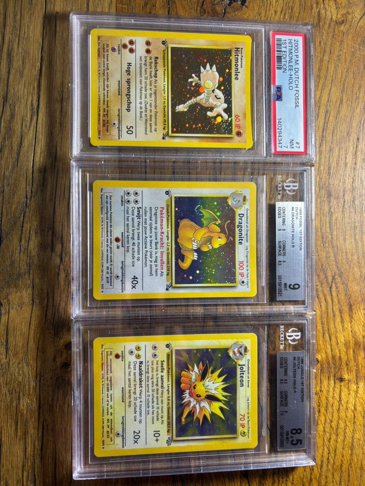 1st edition NL, dutch psa, bgs slabs, dragonite, jolteon, Hobby en Vrije tijd, Verzamelkaartspellen | Pokémon, Ophalen, Zo goed als nieuw