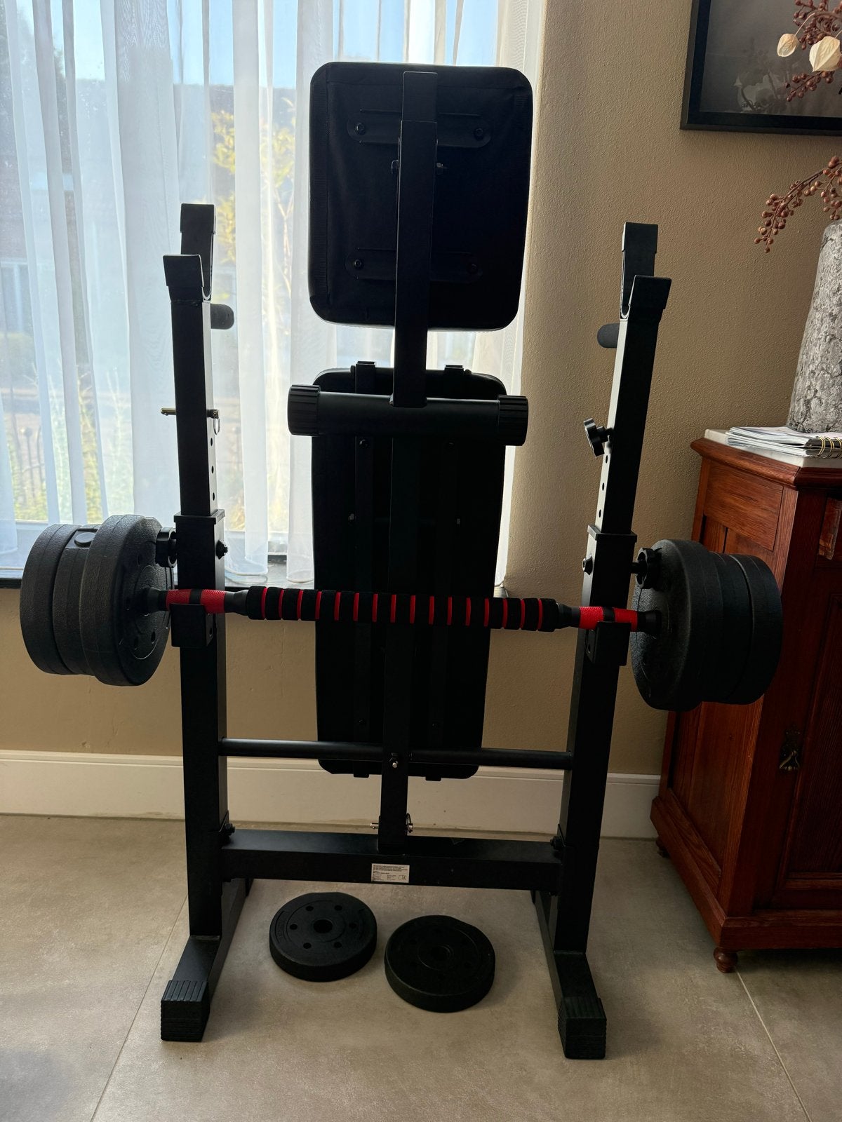 Verstelbare Halterbank, Halterset voor Squat & Bankdrukken, Ophalen, Zo goed als nieuw, Borst, Fitnessbank