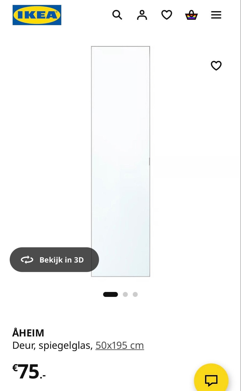 IKEA PAX ÅHEIM spiegeldeur, Ophalen, 50 tot 100 cm, Minder dan 25 cm, 150 tot 200 cm