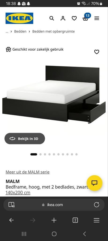 Ikea bed, Huis en Inrichting, Slaapkamer | Bedden, Zwart, Tweepersoons, Hout, 140 cm
