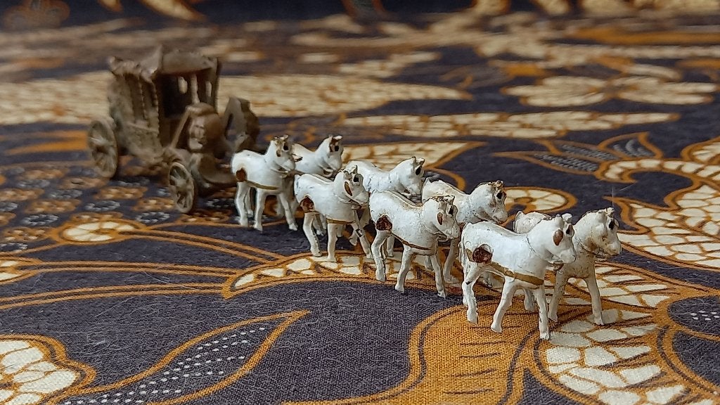 Koets met paarden mooi oud Engelse speelgoed van tin 1937., Ophalen of Verzenden