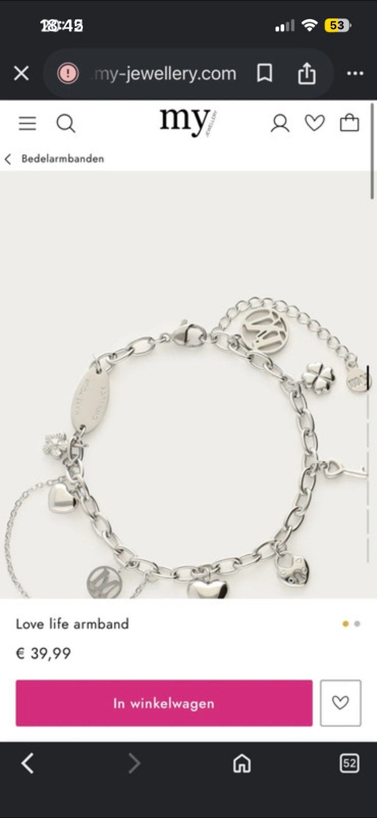 Love life armband van my jewellery, Ophalen of Verzenden, Zo goed als nieuw, Zilver