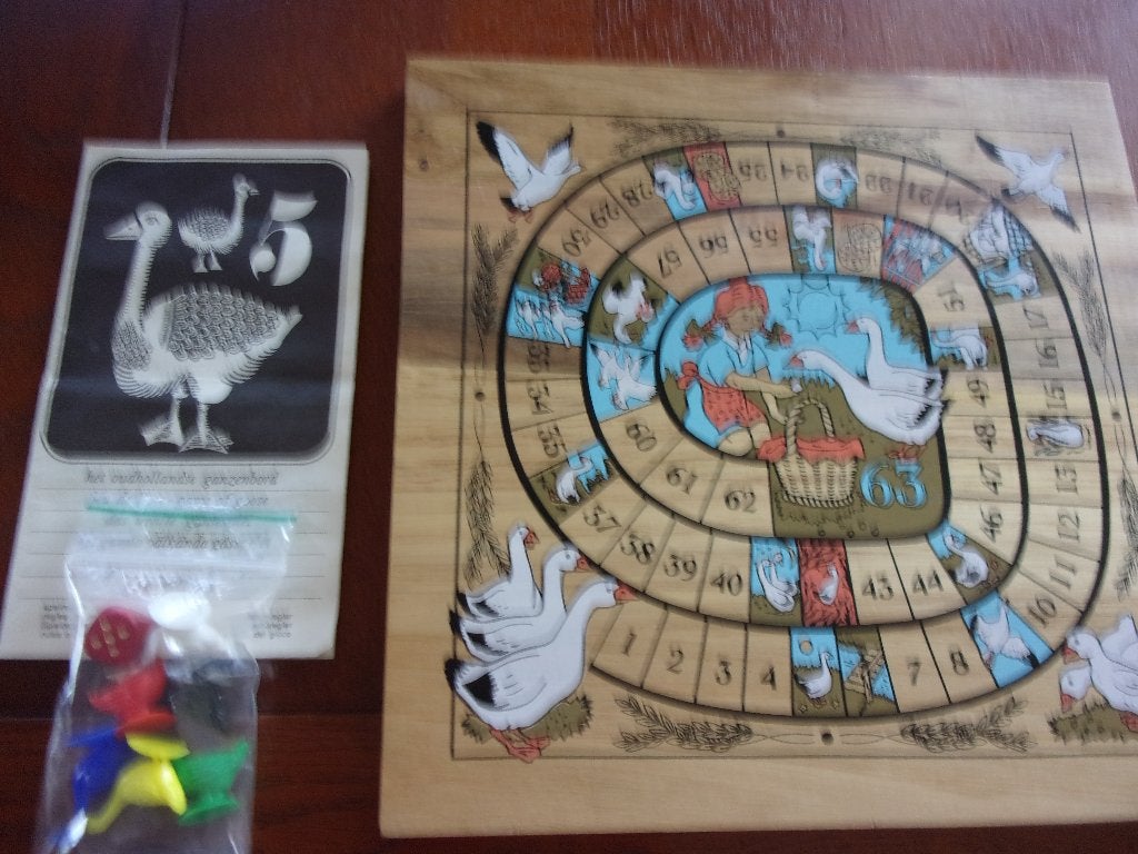 Houten GANZENBORD + MENS ERGER JE NIET, dus 2 zijden, Hobby en Vrije tijd, Gezelschapsspellen | Bordspellen, Een of twee spelers