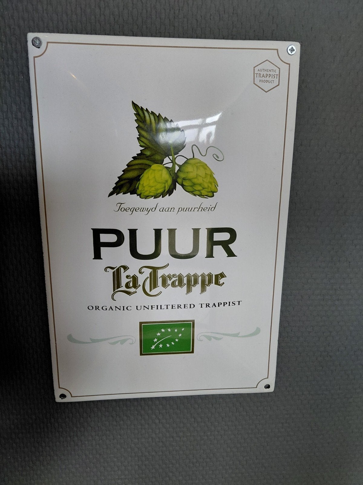Puur La Trappe reclamebord. ( emaille ), Ophalen of Verzenden, Zo goed als nieuw, Reclamebord, Plaat of Schild, La Trappe