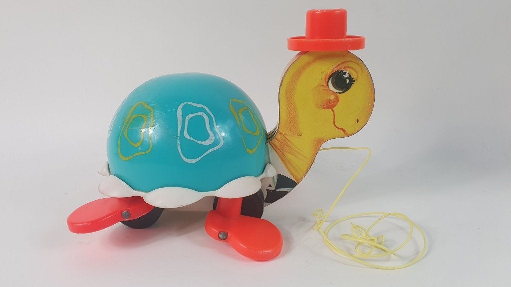 Vintage Fisher Price Schildpad, hout en plastic, 1962. 8B4, Tweedehands verkoop, Tweedehands verkoop, Ophalen of Verzenden, Geen@idee.nl