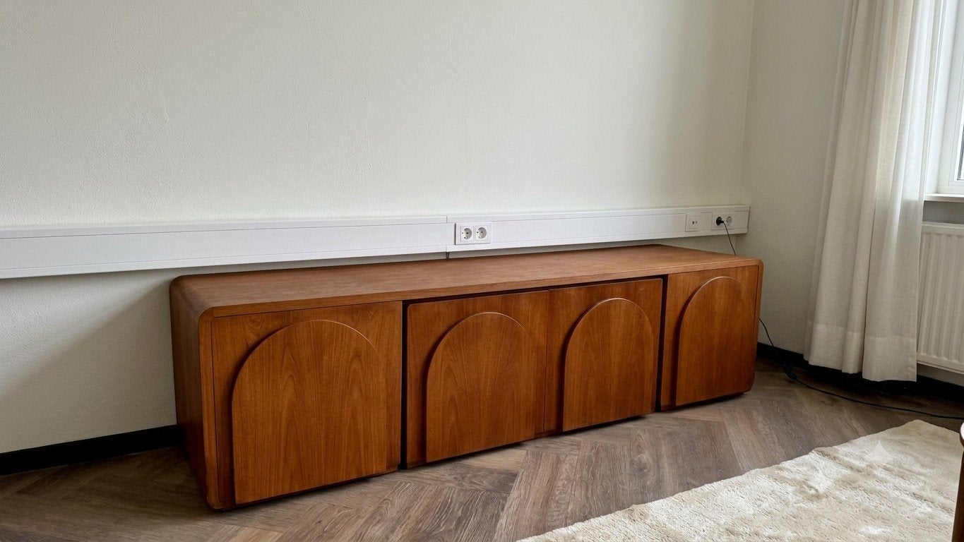 Japandi TV Meubel + Salontafel | Handgemaakt Eiken, Huis en Inrichting, Ophalen, 150 tot 200 cm, Vintage, Mid-century, Jaren '70, Japandi