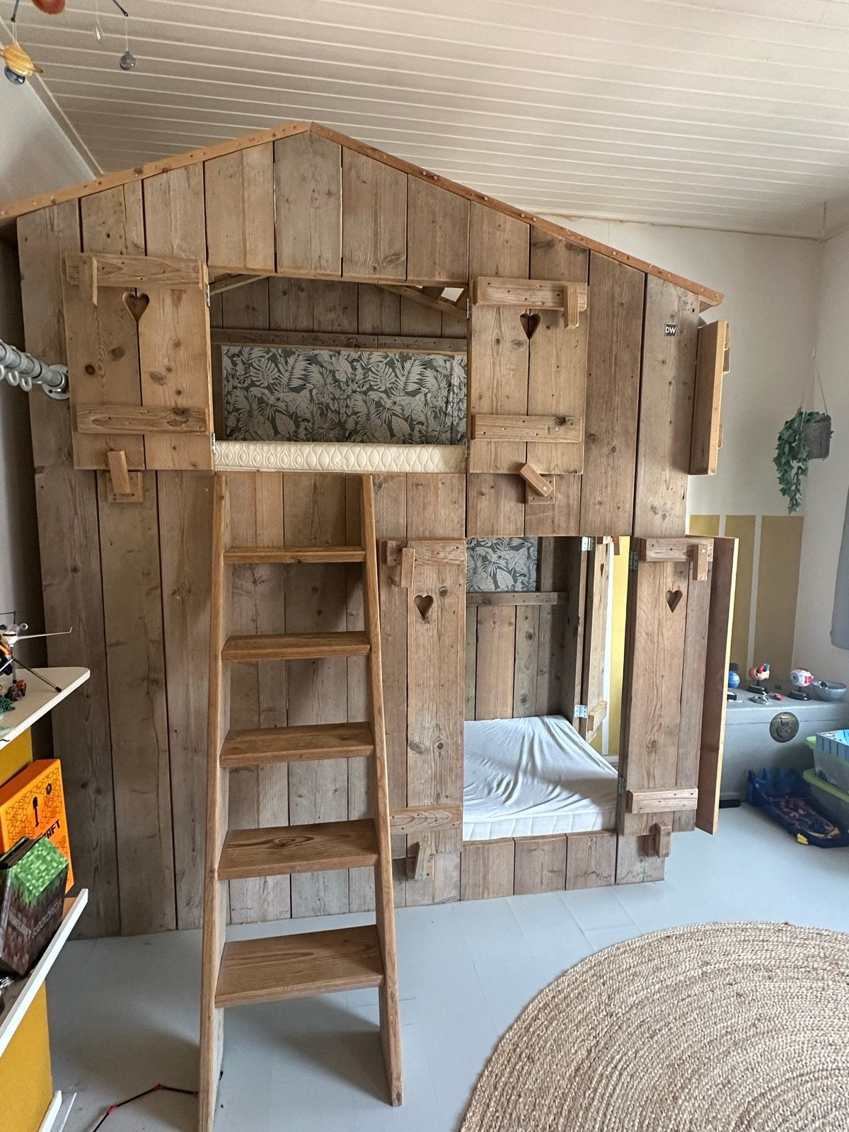 Uniek handgemaakt stapelbed/huisbed van Dutch Wood, 90 cm, Tweepersoons, Ophalen of Verzenden, Zo goed als nieuw