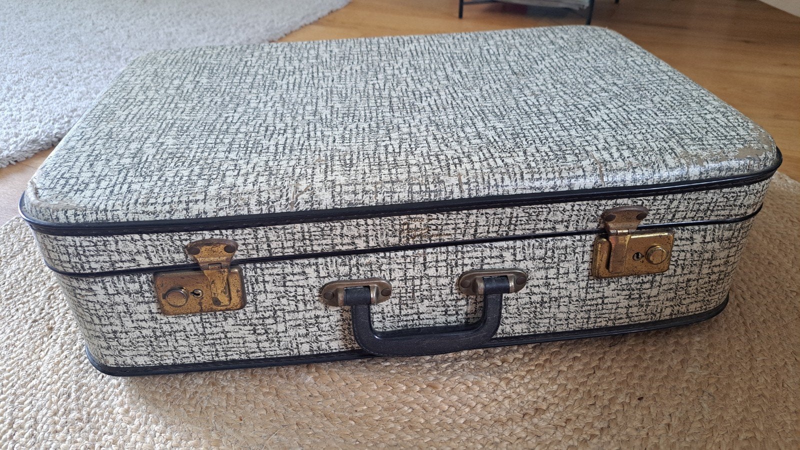 Vintage Lejan Amsterdam koffer hardschaal zwart wit jr 50, Sieraden, Tassen en Uiterlijk, Koffers, Gebruikt, Hard kunststof, Minder dan 50 cm