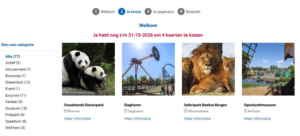 4x kaartjes voor uitstapje naar keuze van de postcodeloterij, Tickets en Kaartjes, Recreatie | Pretparken en Attractieparken, Drie personen of meer