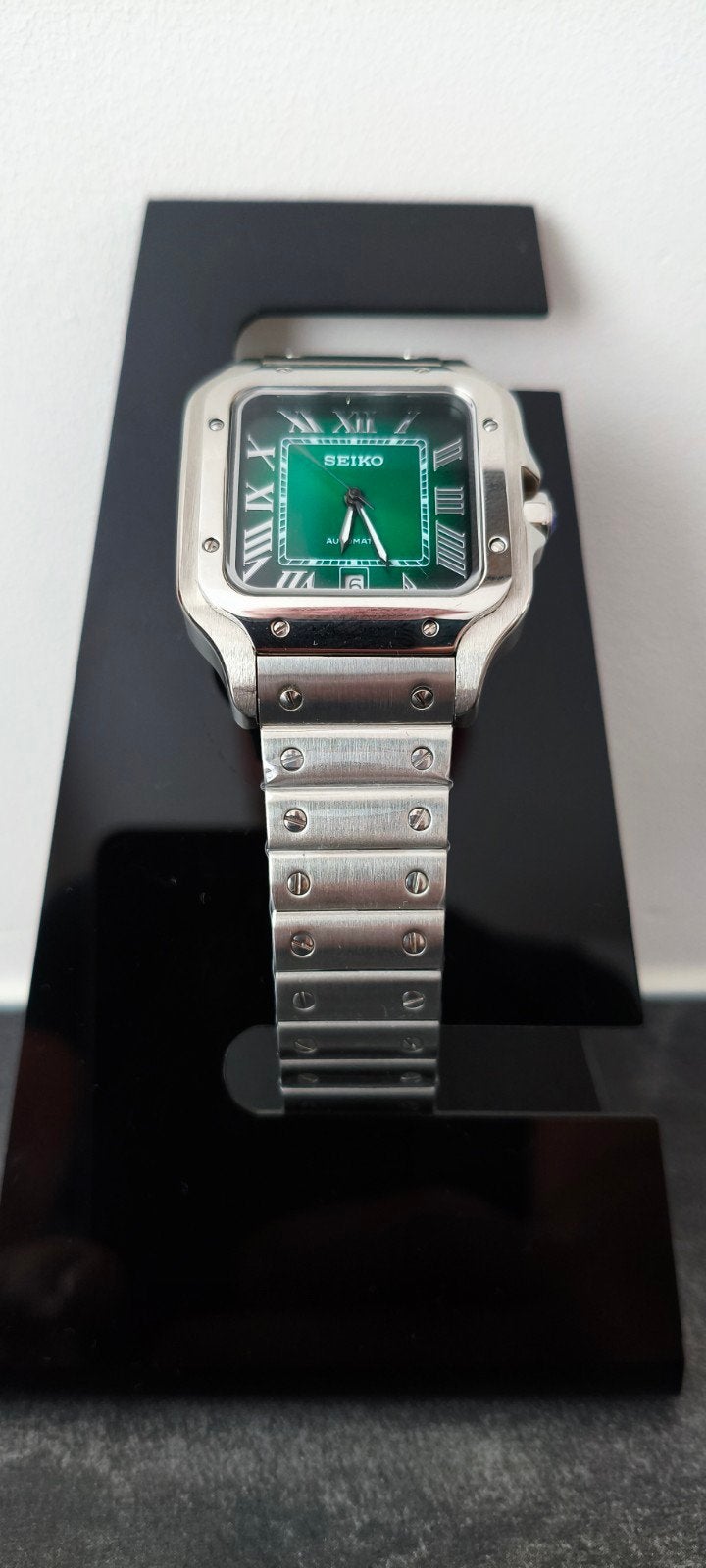 Exclusieve Seiko Cartier Santos Mod – Een Tijdloze Klassieke, Sieraden, Tassen en Uiterlijk, Staal, Polshorloge, Nieuw, Ophalen of Verzenden